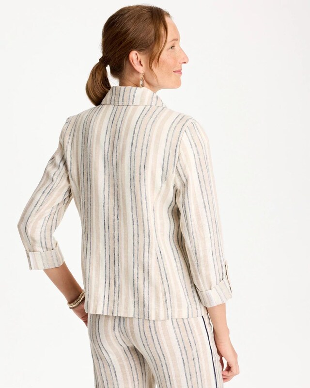 Striped Linen Roll Sleeve Blazer - image 3
